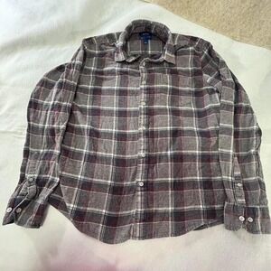 Apt. 9 Grey, Maroon & Black Flannel Plaid Button Up Mens Large
